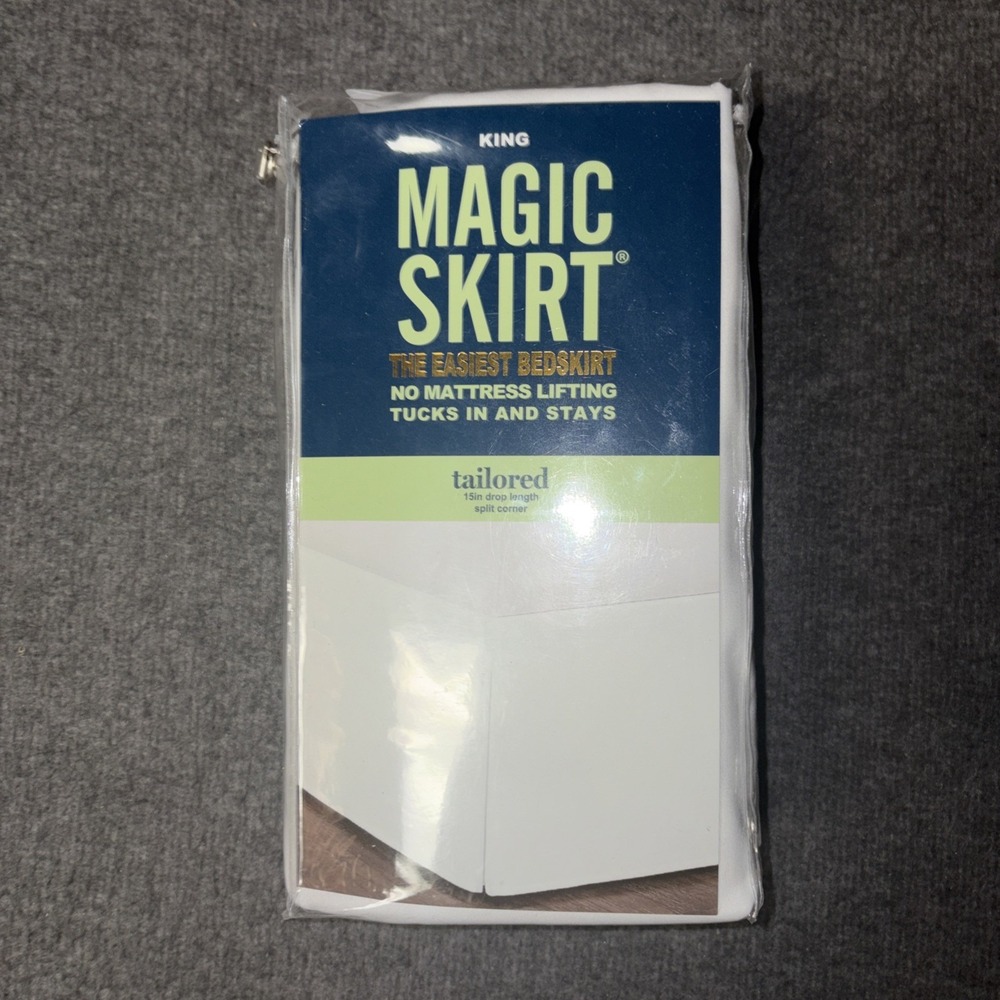 Magic Skirt King Bed Skirt White Tailored 15" Drop Length Wrap Around  20465